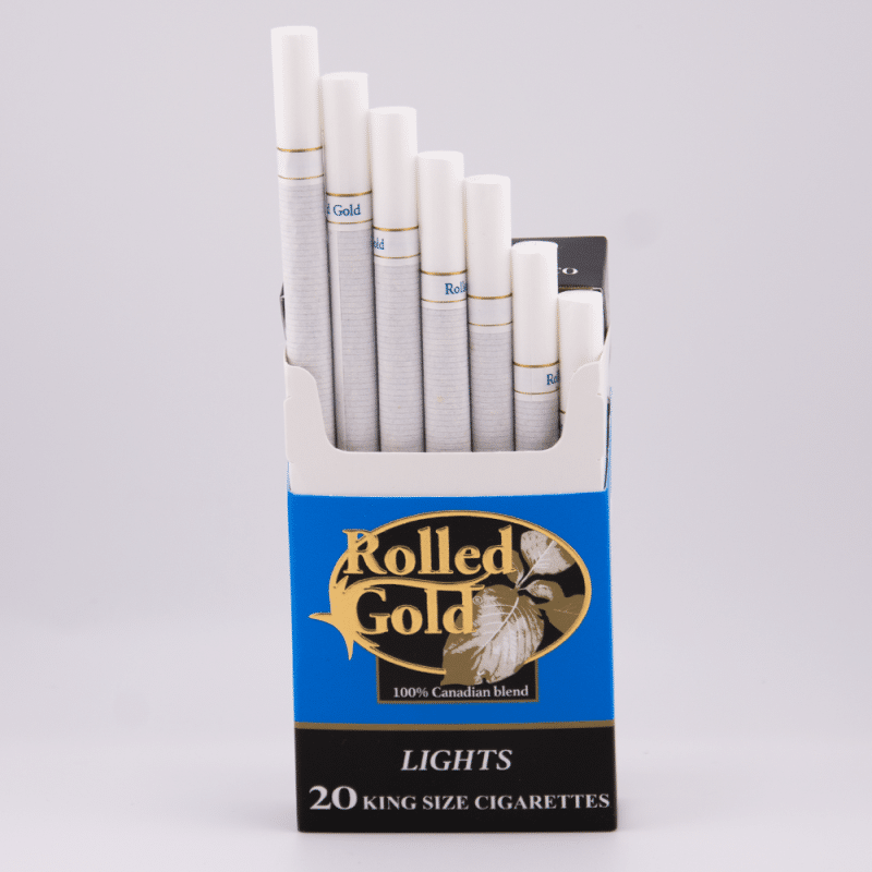 Open Pack of Rolled Gold Light cigarettes