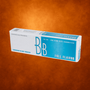 BB Full Flavor cigarettes carton on light blue background