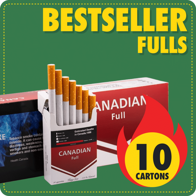Bestseller fulls bundle of 10 Canadian Full cartons stacked in front of green background with bestseller badge