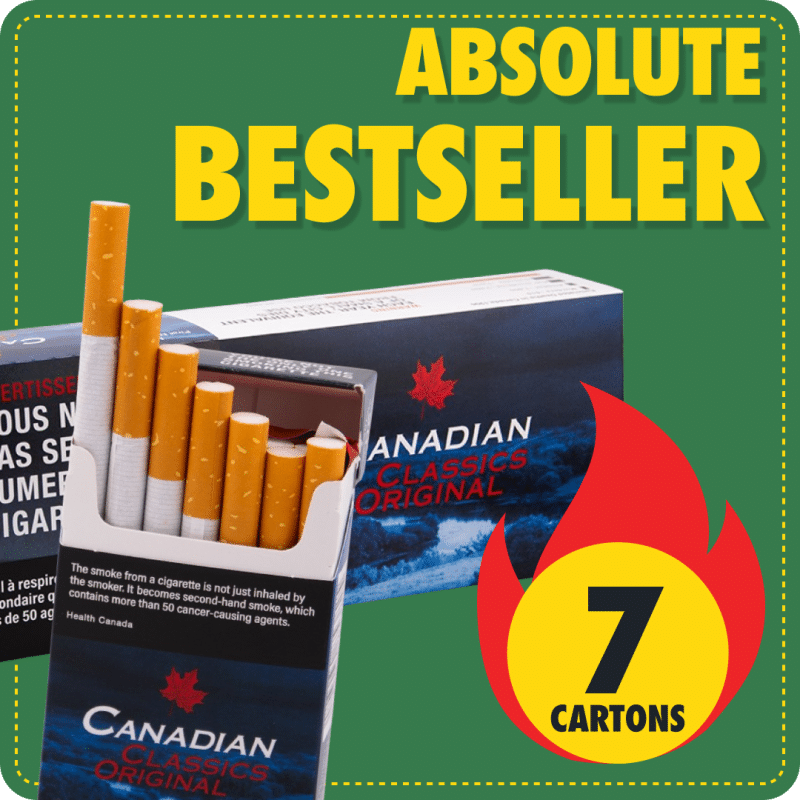Bestseller bundle of 7 Canadian Classics Original cartons stacked in front of green background with bestseller badge