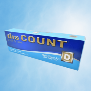 disCOUNT Lights cigarettes carton on light blue background