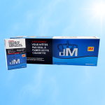 dM Lights cigarettes carton on light blue background