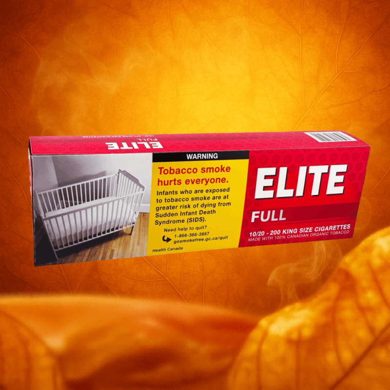 Elite Full Flavor cigarettes on an amber background