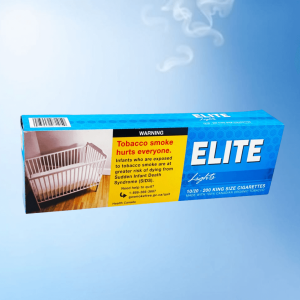Elite Lights cigarettes on a blue background