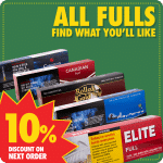 All Native Full Flavor Smokes promo showing 5 different cartons of full flavor smokes with 10 percent off banner