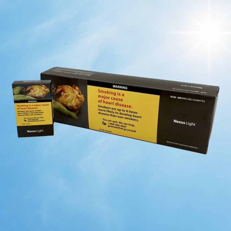 Nexus Lights cigarettes carton on light blue background