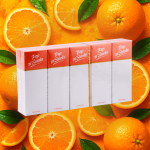 Pop N Smoke Orange cigarettes carton on purple background