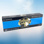 Carton of Rolled Gold Light cigarettes on a blue background
